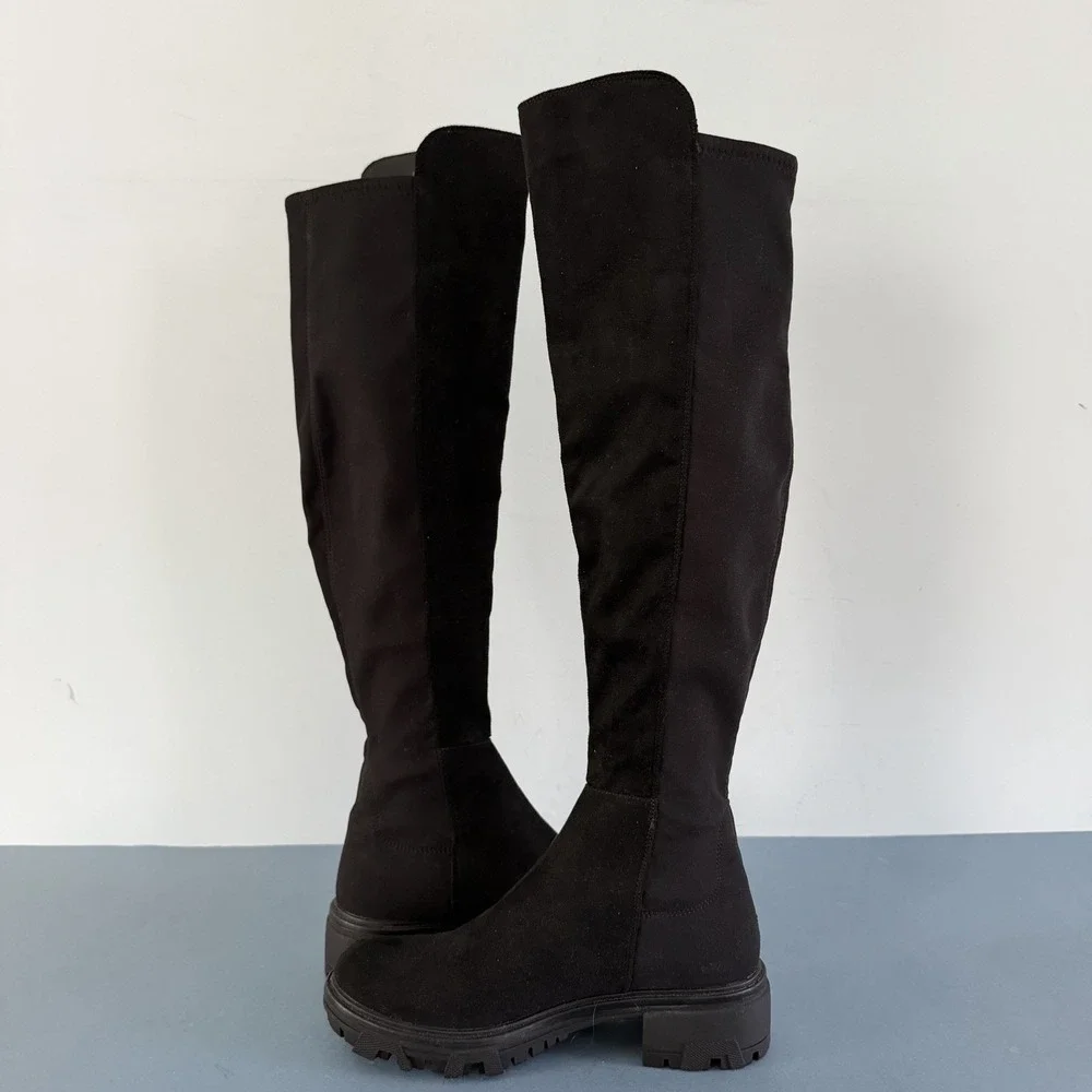 Unisa Waide Knee High Black Pull On Lug Sole‎ Tall Boots